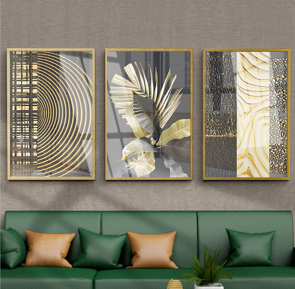 HKM-372755 Abstract Golden Canvas Art - Modern Luxury Decorative Painting on Oil Canvas, Frameless Rectangle Design