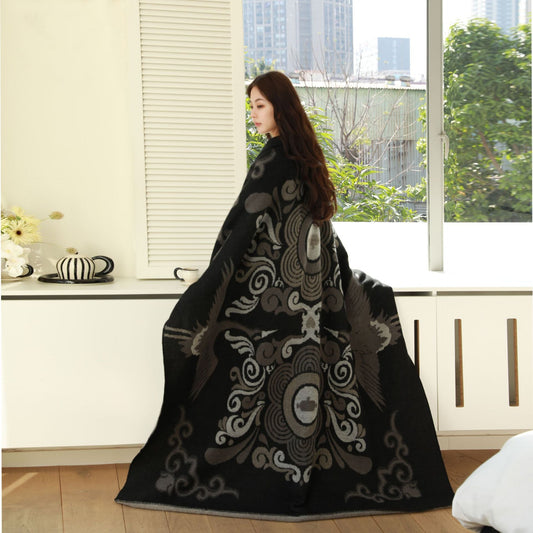 HKM-372755 Retro Orange and Black Acrylic Blanket for All Seasons
