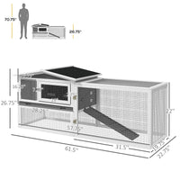 HKM-3728701 2-Story Rabbit Hutch with Removable Tray for Small Animals, Indoor/Outdoor Pet House, 61.5" x 23" x 27", Light Gray