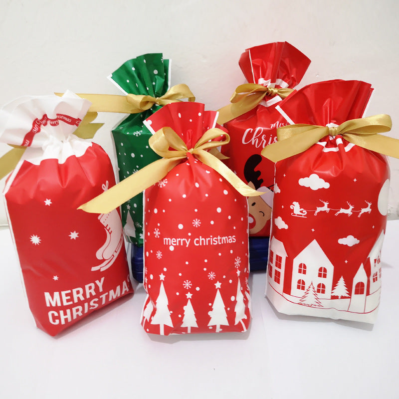 HKM-372883 Christmas Series Drawstring Bags for Snack Food Packaging - 50 Pack, 23.5cm x 15cm x 6cm