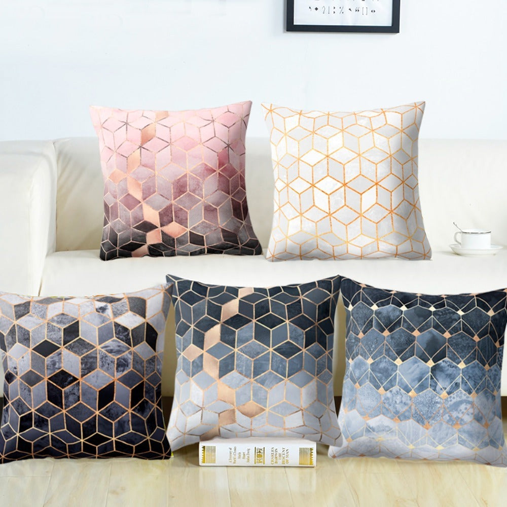 HKM-372883 Geometric Abstract Plush Pillow Cover - Modern Simplicity 45x45cm
