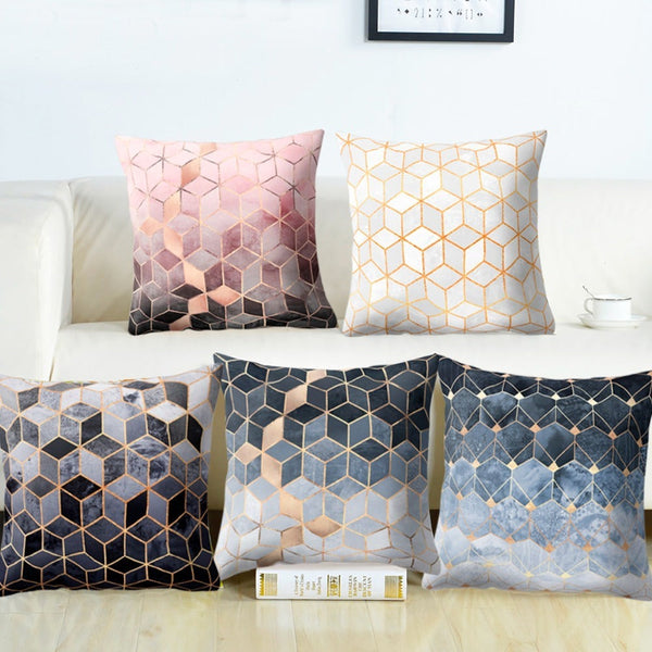 HKM-372883 Geometric Abstract Plush Pillow Cover - Modern Simplicity 45x45cm