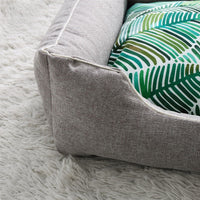 HKM-3729085 Removable and Washable Teddy Dog Bed in Palm Tree-Gray for All Dog Sizes