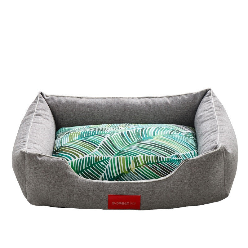 HKM-3729085 Removable and Washable Teddy Dog Bed in Palm Tree-Gray for All Dog Sizes