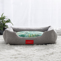 HKM-3729085 Removable and Washable Teddy Dog Bed in Palm Tree-Gray for All Dog Sizes