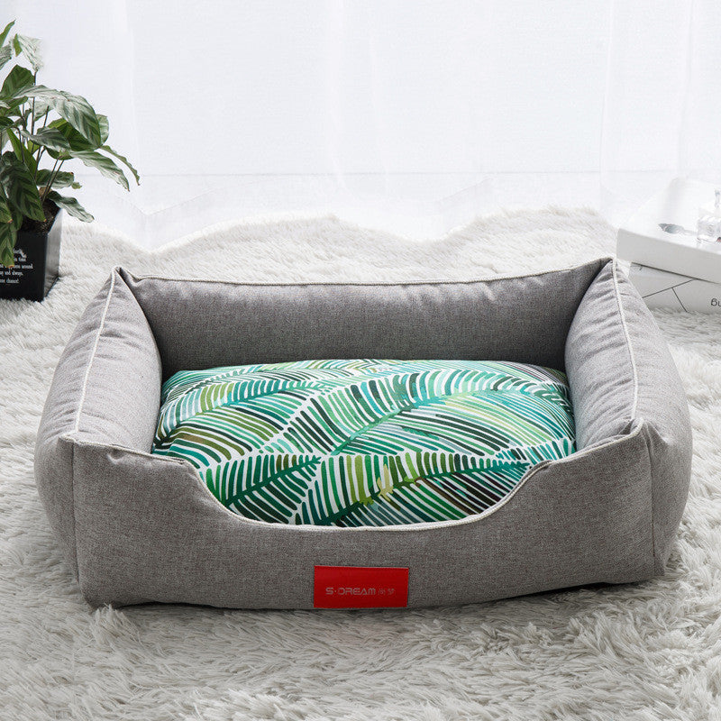 HKM-3729085 Removable and Washable Teddy Dog Bed in Palm Tree-Gray for All Dog Sizes