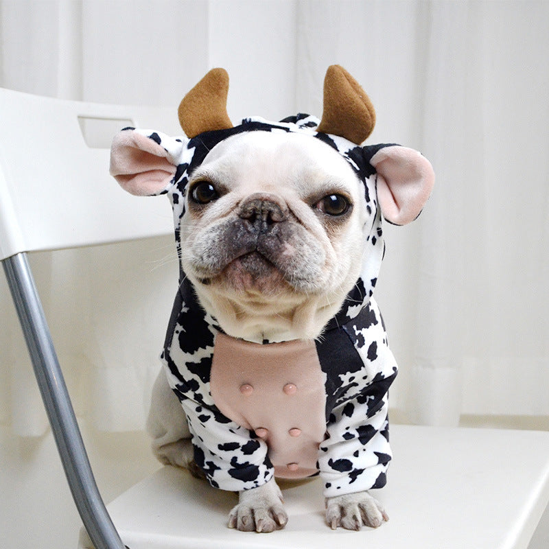 HKM-3729213 Cow Print Velvet Dog Outfit for Small to Large Dogs - Cute and Cozy Pet Clothing