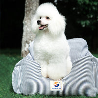 HKM-372947 Stylish Denim Canvas Dog Travel Kennel - Blue Stripes & Deep Sea Blue, 55x50x30cm