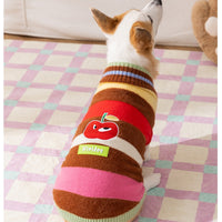HKM-3729597 Medium-Sized Dog Pullover Sweater with Playful Cherry Design and Vibrant Multicolor Stripes