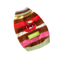 HKM-3729597 Medium-Sized Dog Pullover Sweater with Playful Cherry Design and Vibrant Multicolor Stripes