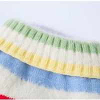 HKM-3729597 Medium-Sized Dog Pullover Sweater with Playful Cherry Design and Vibrant Multicolor Stripes