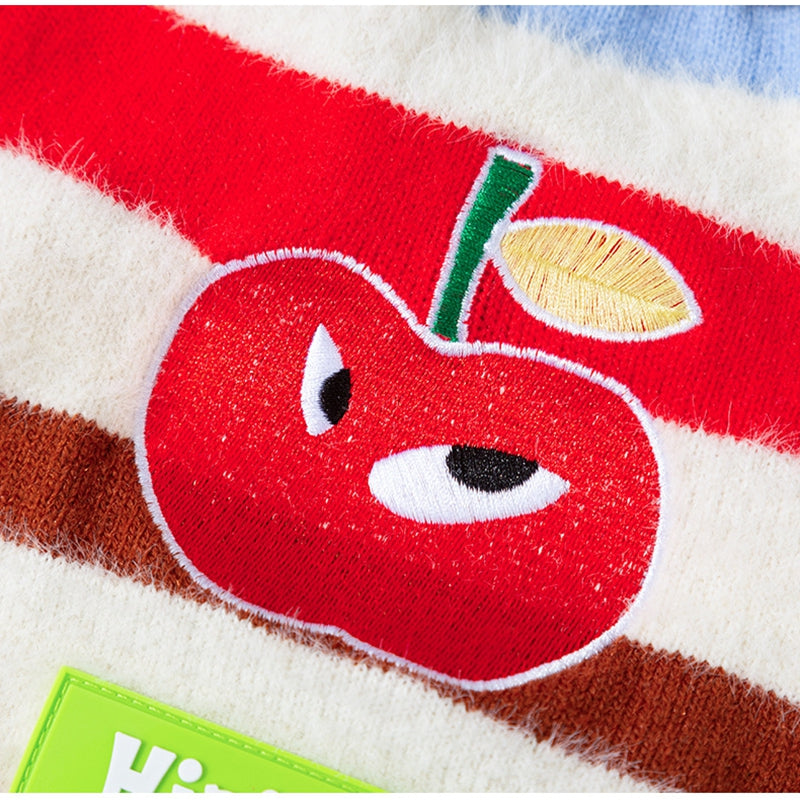 HKM-3729597 Medium-Sized Dog Pullover Sweater with Playful Cherry Design and Vibrant Multicolor Stripes
