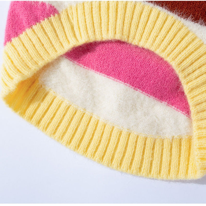 HKM-3729597 Medium-Sized Dog Pullover Sweater with Playful Cherry Design and Vibrant Multicolor Stripes