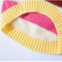 HKM-3729597 Medium-Sized Dog Pullover Sweater with Playful Cherry Design and Vibrant Multicolor Stripes