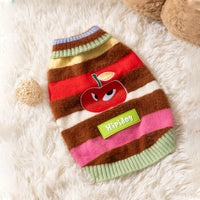 HKM-3729597 Medium-Sized Dog Pullover Sweater with Playful Cherry Design and Vibrant Multicolor Stripes