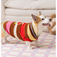 HKM-3729597 Medium-Sized Dog Pullover Sweater with Playful Cherry Design and Vibrant Multicolor Stripes