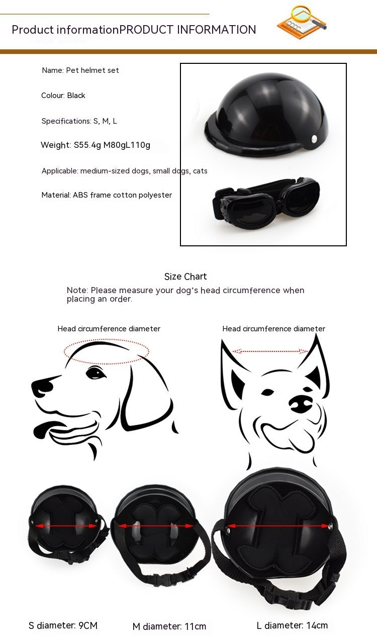 HKM-3729853 Pet Safety Helmet with Sunglasses Set for Dogs and Cats - Casual Monochrome Design