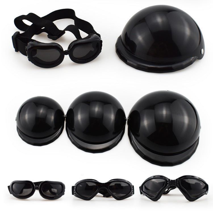 HKM-3729853 Pet Safety Helmet with Sunglasses Set for Dogs and Cats - Casual Monochrome Design