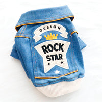 HKM-3730621 Denim Cute Coat for Small Dogs - Handsome Rock Embroidered Design