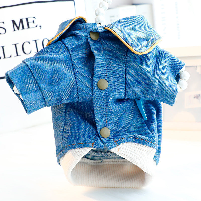 HKM-3730621 Denim Cute Coat for Small Dogs - Handsome Rock Embroidered Design