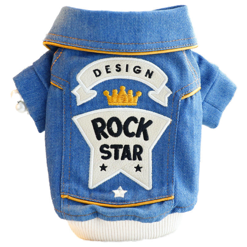 HKM-3730621 Denim Cute Coat for Small Dogs - Handsome Rock Embroidered Design