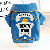 HKM-3730621 Denim Cute Coat for Small Dogs - Handsome Rock Embroidered Design