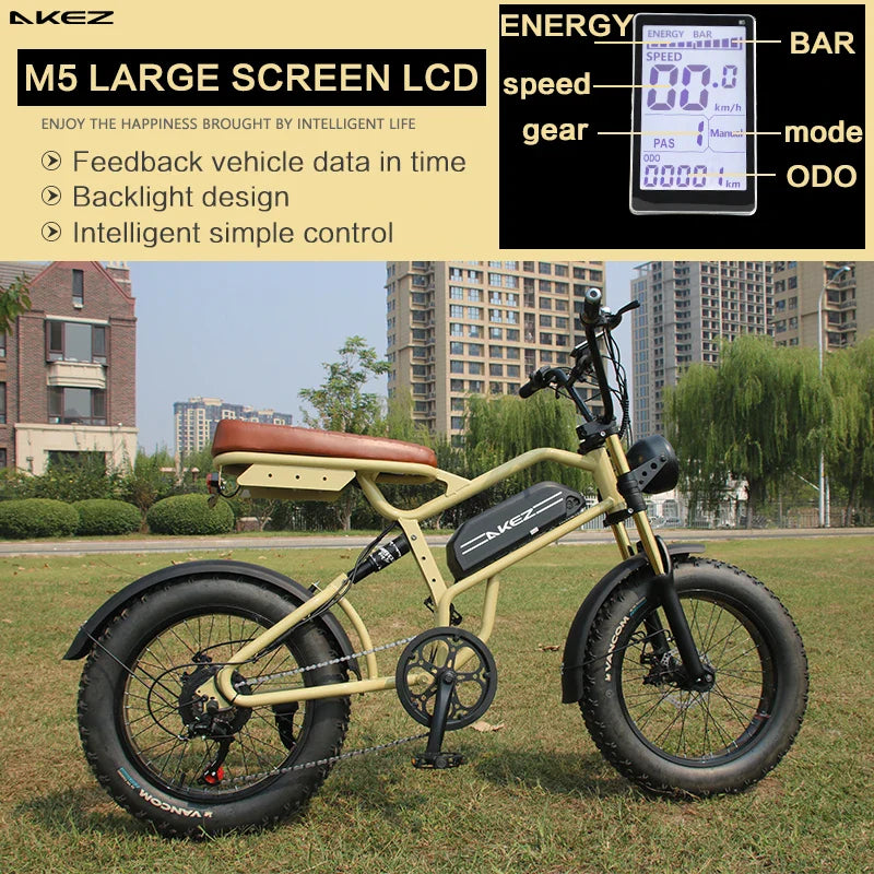 HKM-373075 Electric Vintage Road Bike 48V 500W 7-Speed, High-Carbon Steel Frame, 20-Inch Wheels, LED Headlight