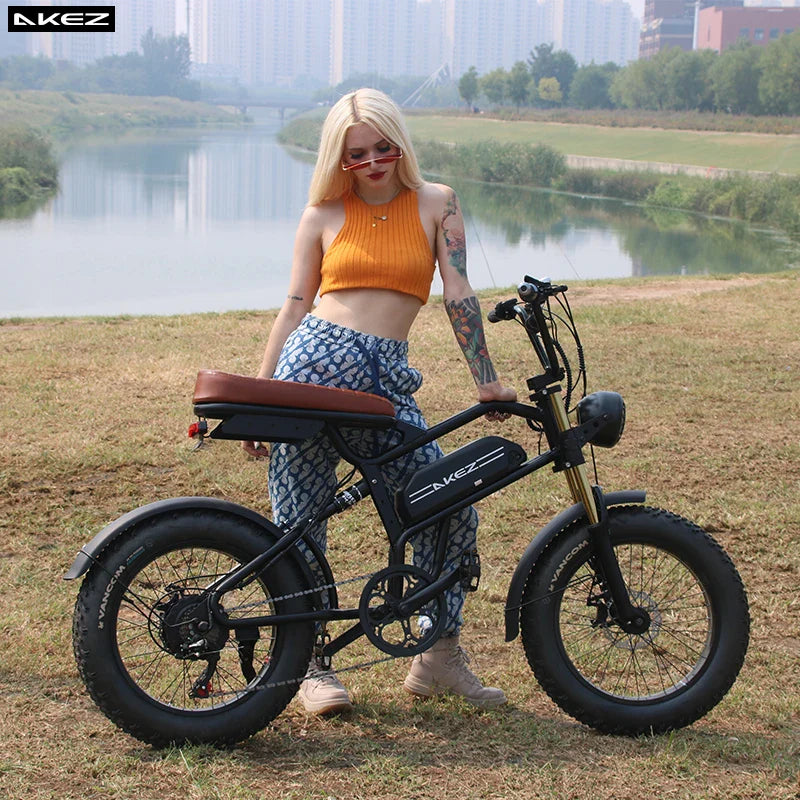 HKM-373075 Electric Vintage Road Bike 48V 500W 7-Speed, High-Carbon Steel Frame, 20-Inch Wheels, LED Headlight