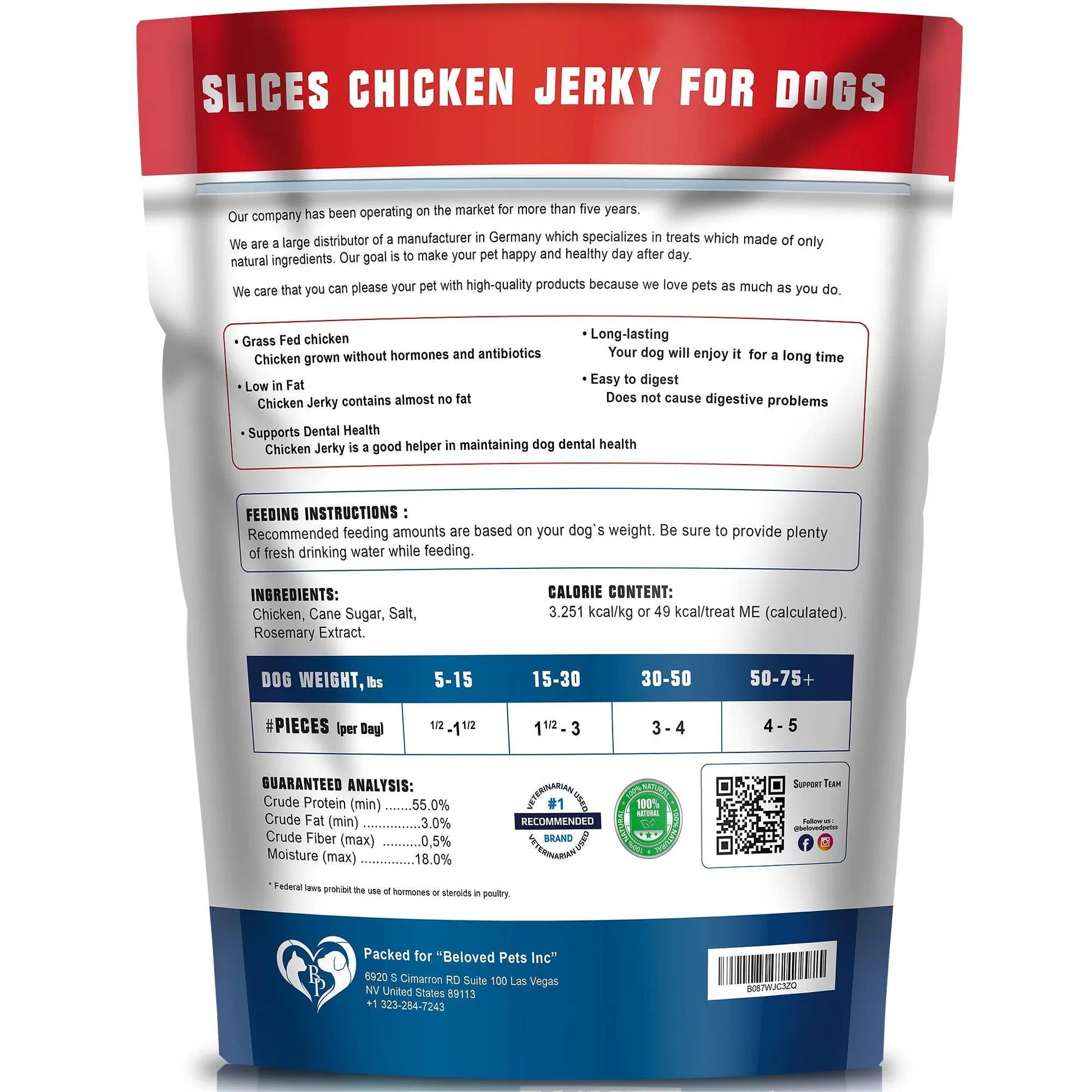 HKM-3730877 Chicken Jerky Dog Treats, 1.5 Lb - All Natural, Grain Free, High Protein Snack for Dogs of All Sizes