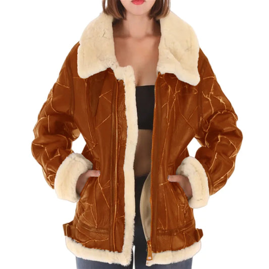 HKM-373139 Women's Winter One-Piece Coat With Thick Fur Faux Fur Blazer Style Clothing Vest Windbreaker Jacket Coat blazer