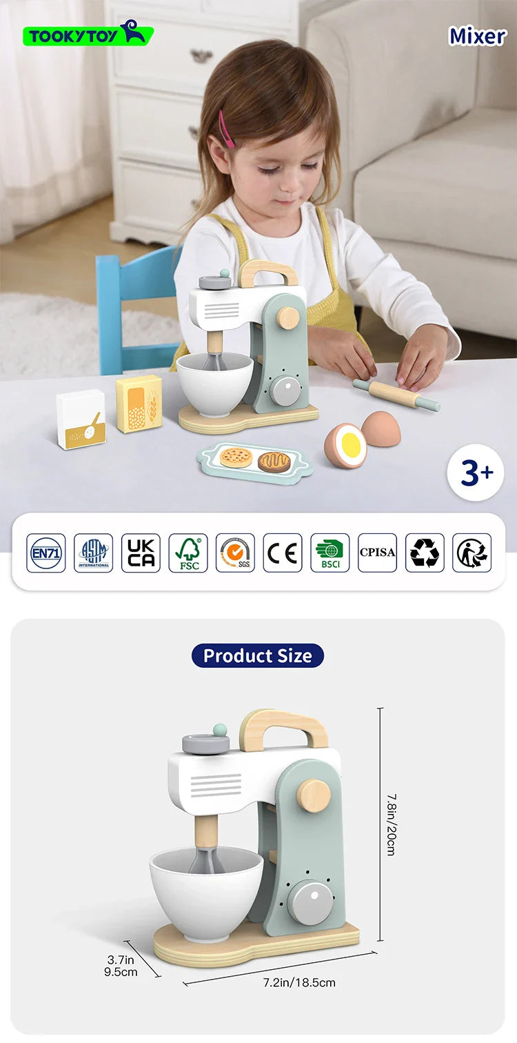 HKM-373203 Wooden Kitchen Food Toy Mixer Blender Set for Kids Pretend Play