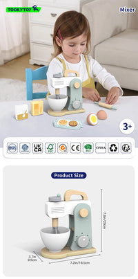 HKM-373203 Wooden Kitchen Food Toy Mixer Blender Set for Kids Pretend Play