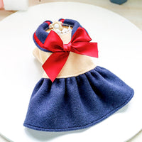 HKM-3733181 Navy Blue Bow Princess Skirt for Dogs and Cats, Comfortable Polyester Outfit