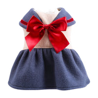 HKM-3733181 Navy Blue Bow Princess Skirt for Dogs and Cats, Comfortable Polyester Outfit