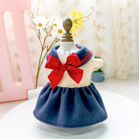 HKM-3733181 Navy Blue Bow Princess Skirt for Dogs and Cats, Comfortable Polyester Outfit