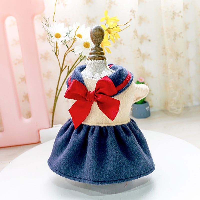 HKM-3733181 Navy Blue Bow Princess Skirt for Dogs and Cats, Comfortable Polyester Outfit