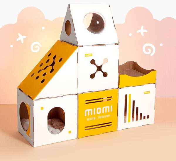 HKM-3734077 Eco-Friendly Corrugated Cat Villa House - Durable Cardboard Design for All Cat Breeds