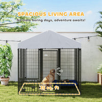 HKM-3734461 Outdoor Dog Kennel with Roof and Adjustable Bowls - Spacious 5.9' x 5.9' x 6' Structure for Large Dogs Up to 66 lbs