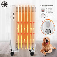 HKM-373523 Freestanding Electric Oil Filled Radiator Heater with Adjustable Thermostat, 2000W Power, Modern Design