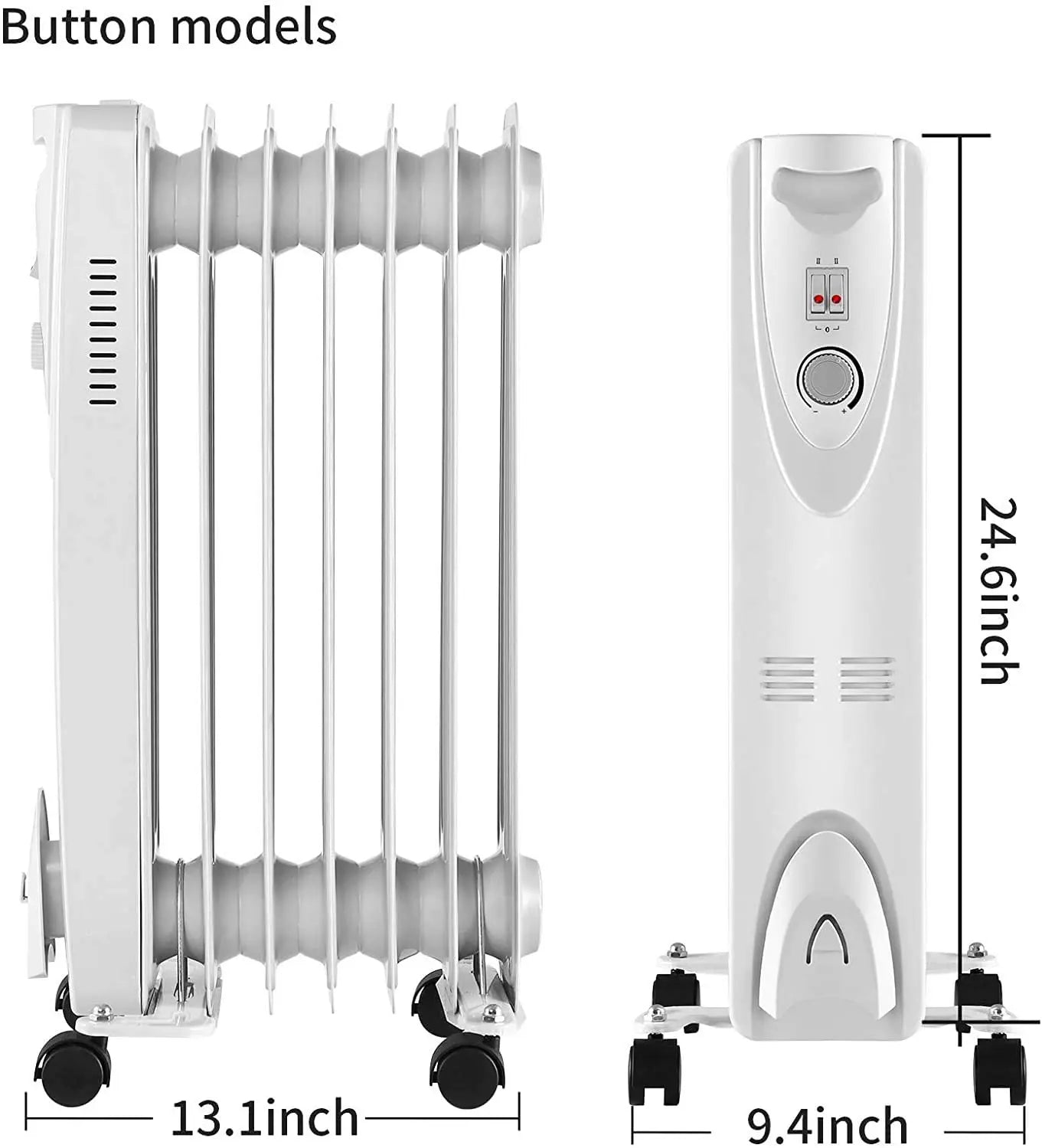 HKM-373523 Freestanding Electric Oil Filled Radiator Heater with Adjustable Thermostat, 2000W Power, Modern Design