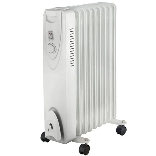 HKM-373523 Freestanding Electric Oil Filled Radiator Heater with Adjustable Thermostat, 2000W Power, Modern Design