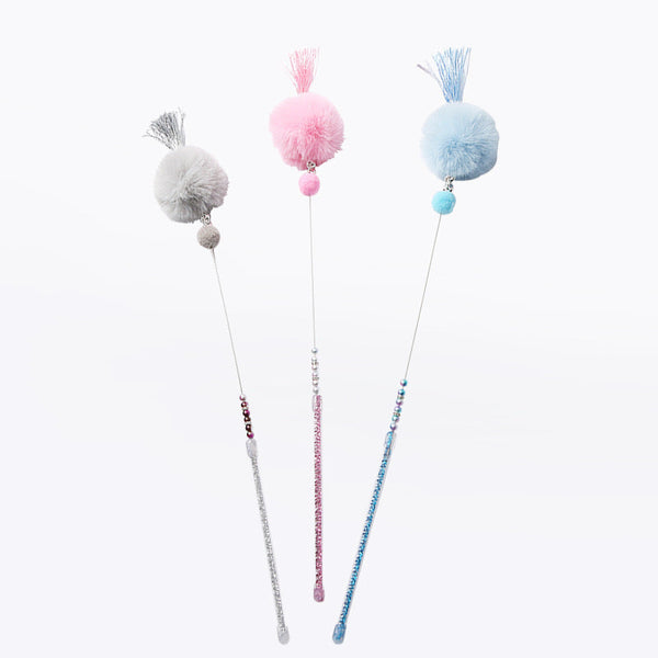 HKM-3735613 Colorful Beaded Cat Wand with Plush Accessories