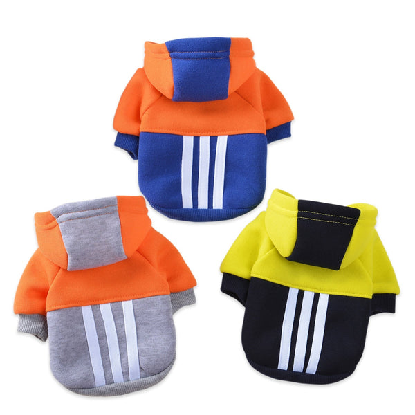 HKM-3735869 Fashionable Fleece Hooded Contrast Sweater for Dogs in Blue, Gray, and Yellow