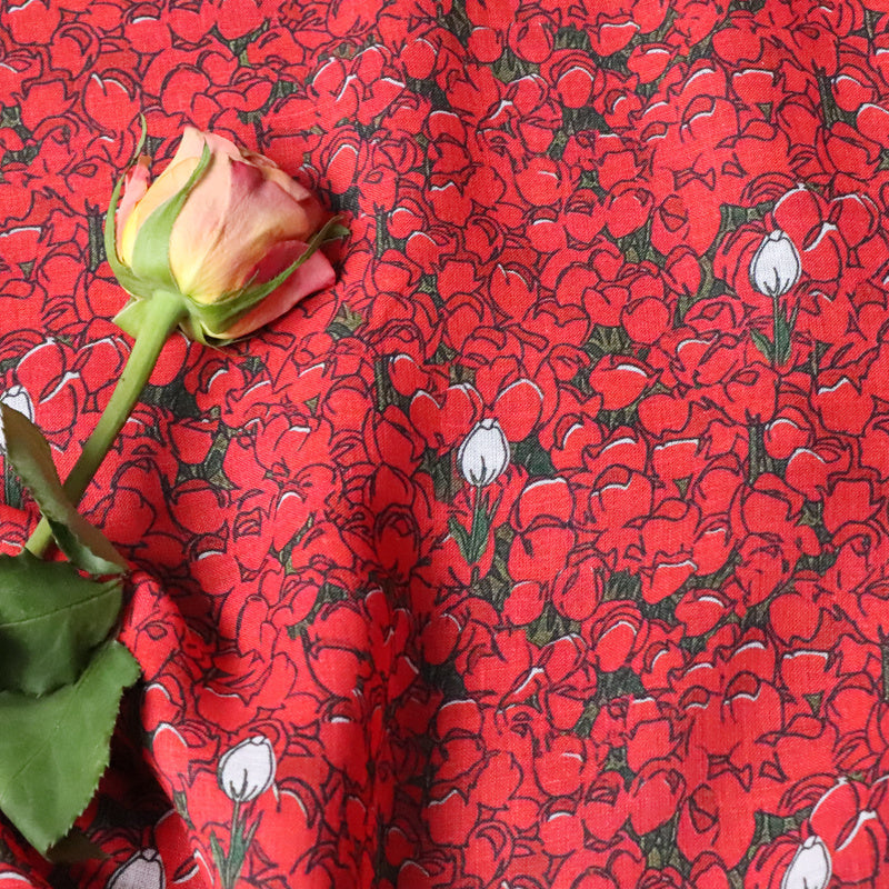 HKM-373587 Rose Twist Pure Ramie Digital Printing Fabric - 140cm Wide, Available in Multiple Lengths