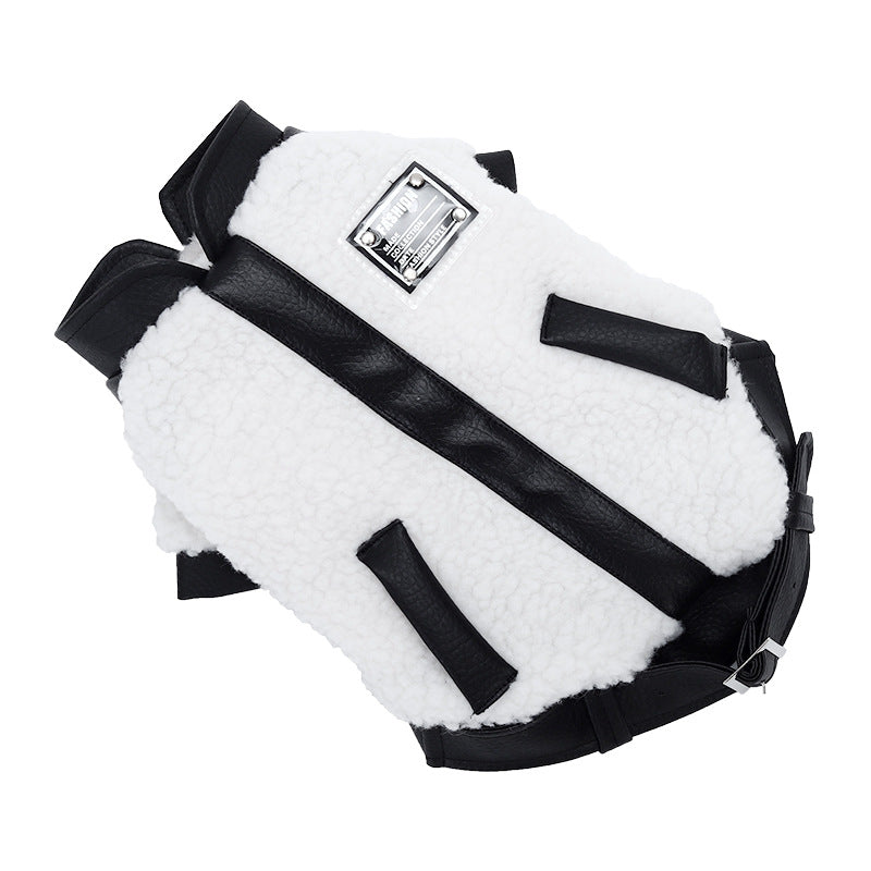 HKM-3737149 Warm Autumn and Winter Four-Legged Clothing for Puppies - Motorcycle Style and Stitching Lamb Wool Jacket
