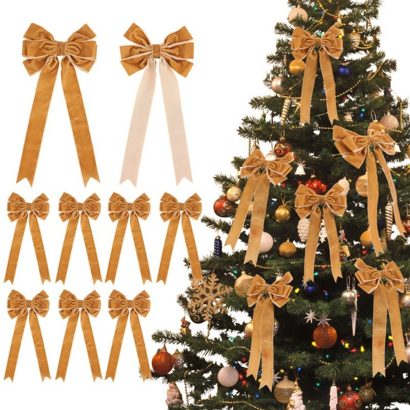 HKM-373715 Christmas Tree Decorative Bowknot Garland Pendant in Khaki, Green, and Red - Handmade Holiday Accents