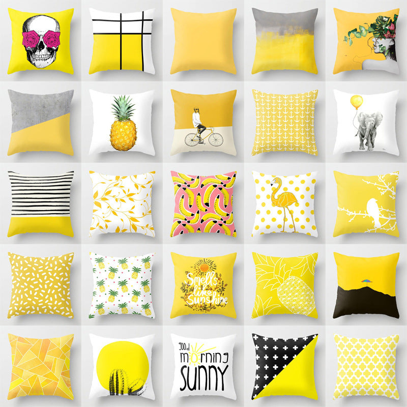 HKM-373971 Yellow Polyester Waist Cover Pillowcase - 45x45cm Peach Skin Cushion Cover