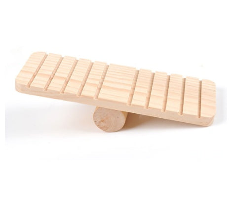 HKM-3741373 Wooden Hamster Seesaw for Stress Relief and Exercise - Natural Wood Pet Toy