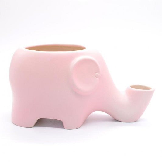HKM-3742525 Ceramic Elephant Design Cat Drinking Fountain Bowl in Pink, 500ml Capacity