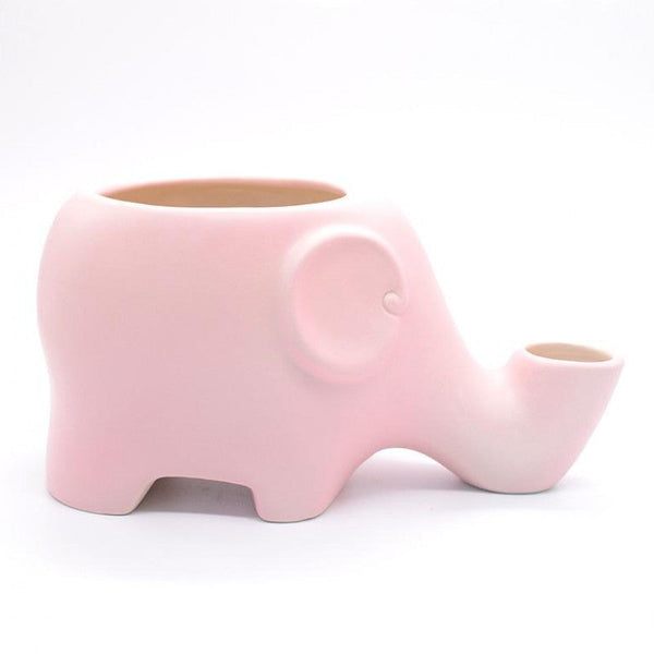 HKM-3742525 Ceramic Elephant Design Cat Drinking Fountain Bowl in Pink, 500ml Capacity